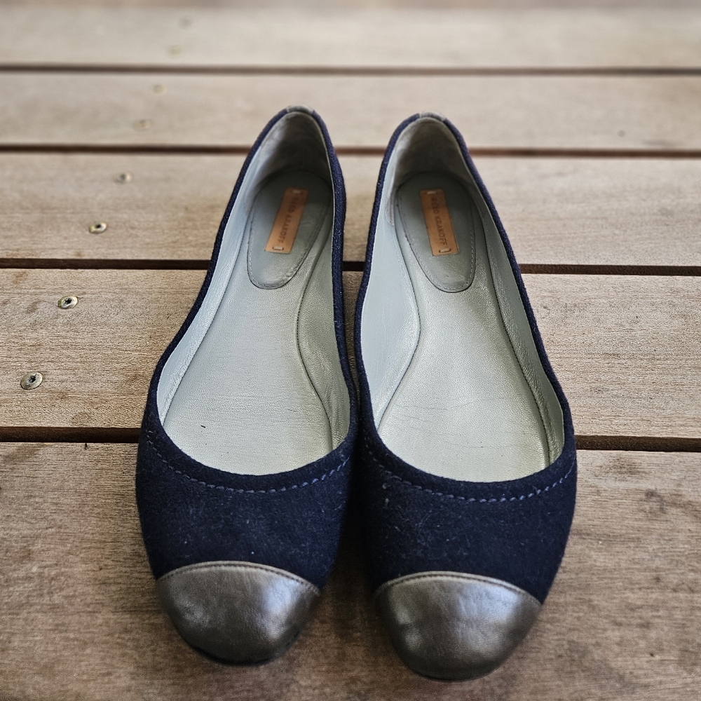 Reed Krakoff denim/leather cap toe flats, women's size 9